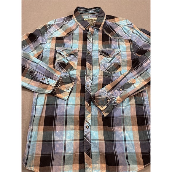 SHIRT BKE Buckle Men MEDIUM  L/S VTG Standard Fit Western Pearl Snap - Picture 2 of 9